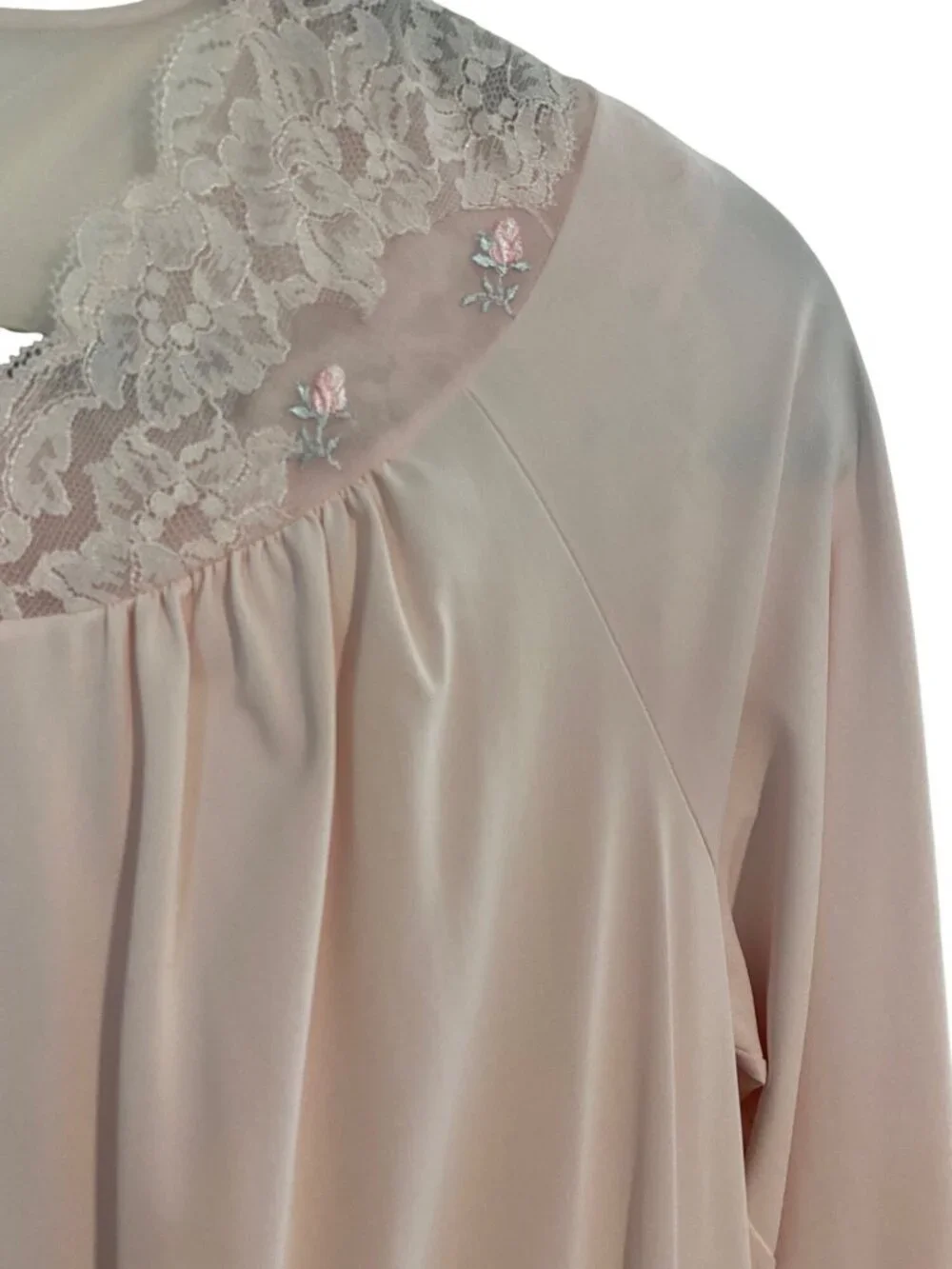 Vintage Shadow Line Women Petite S Pink Matching Nightgown Robe Set Lace Lounge